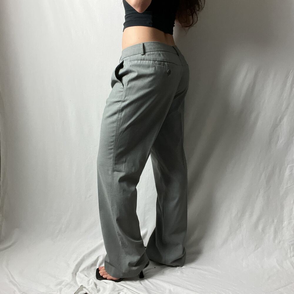 y2k vintage gray pinstriped minimalist low rise straight leg trousers pants